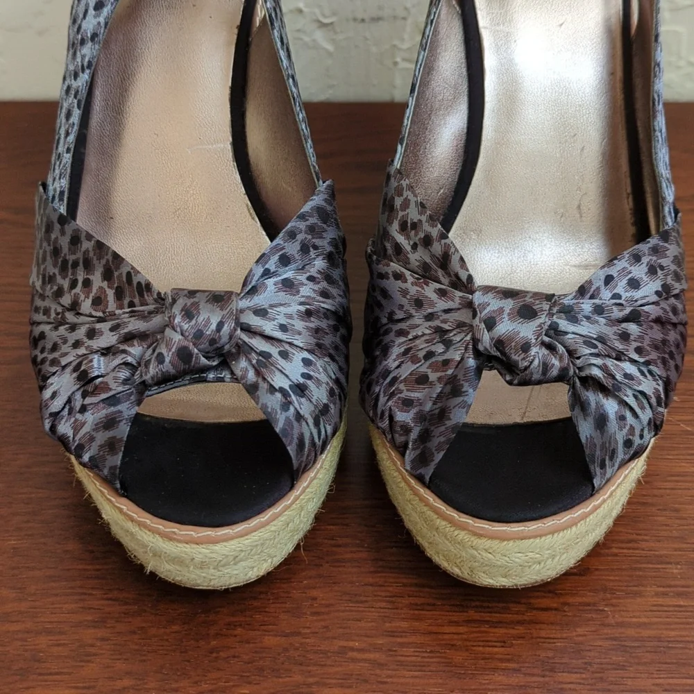 Nine West Leopard Textile Upper Knot Toe/Heel Strap Slingback Espadrilles 9.5